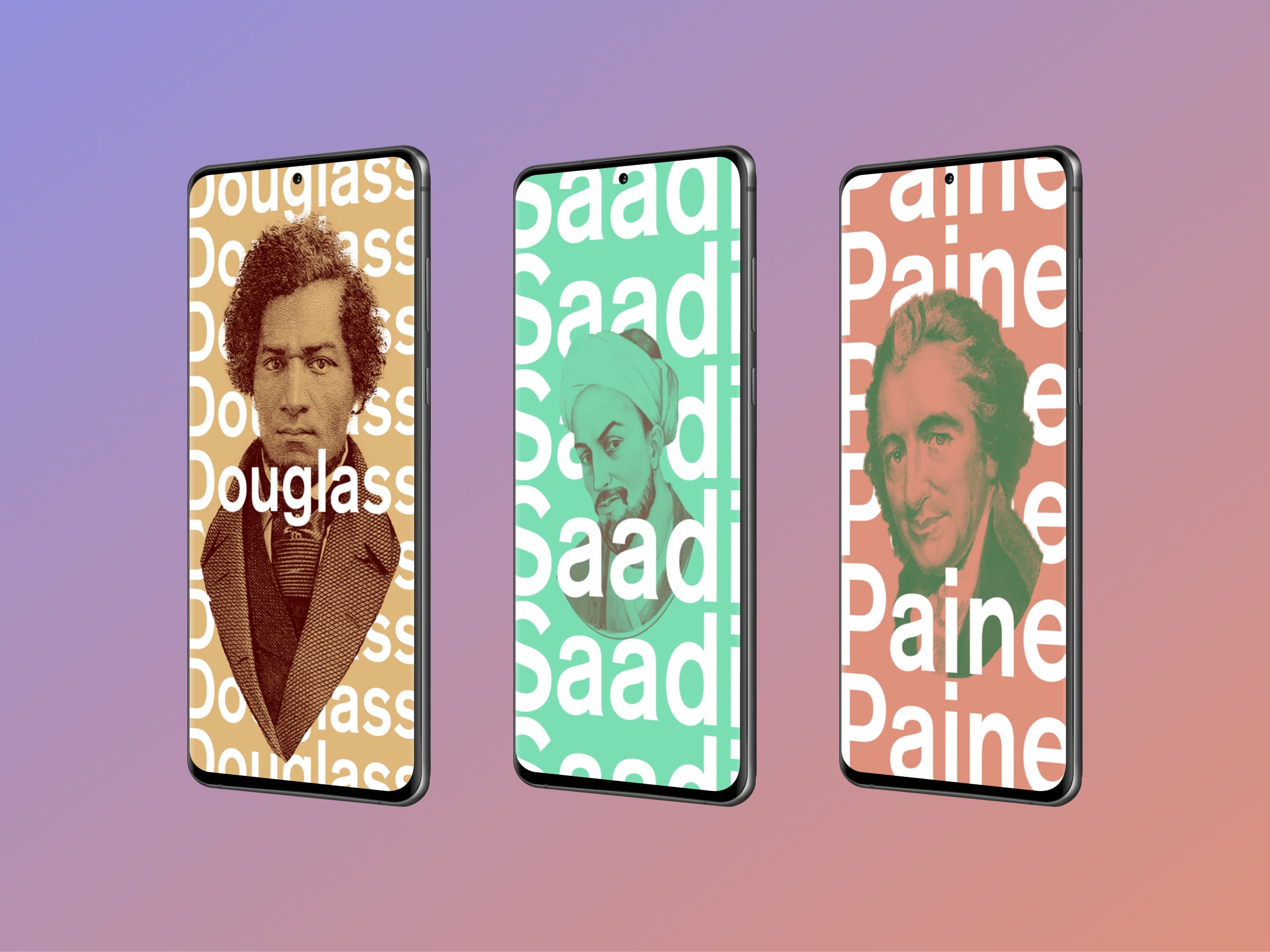 3 iphones with stoic philosopher backgrounds